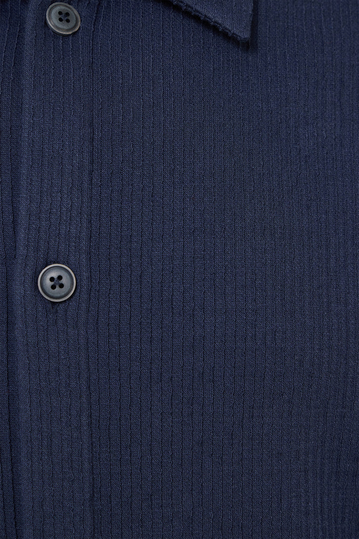 Navy Dobby Jacquard Knit Stripe Shirt Jacket