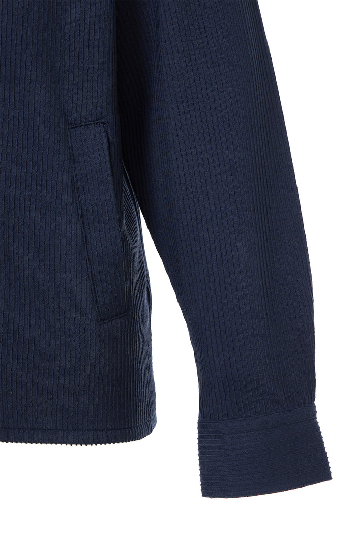 Navy Dobby Jacquard Knit Stripe Shirt Jacket