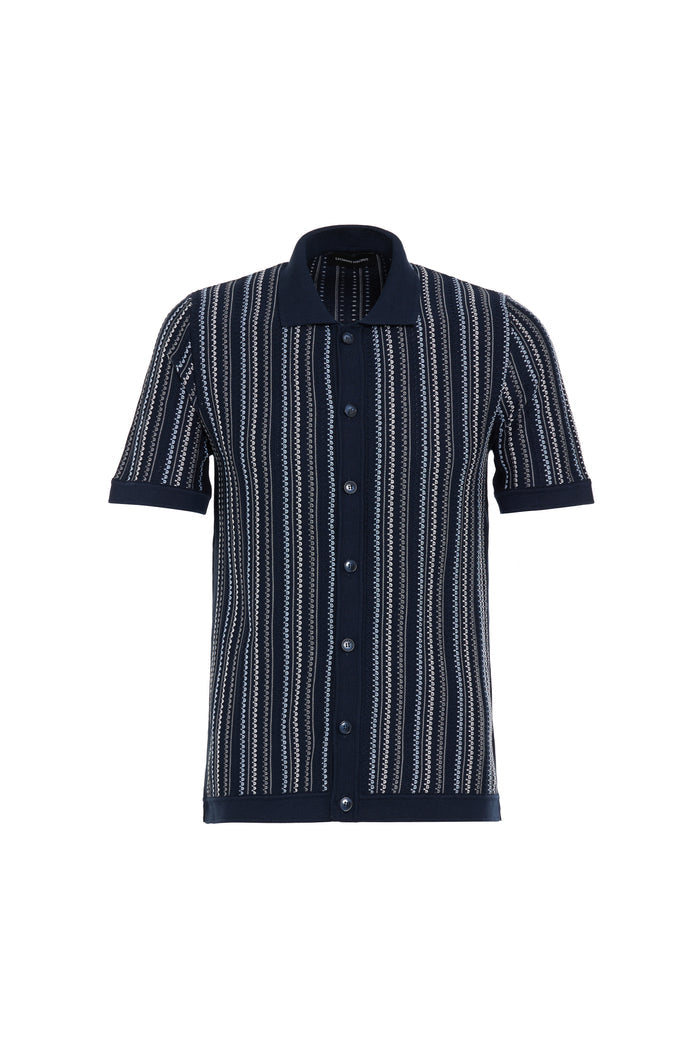 Navy Giuseppe Knit Full Button Shirt