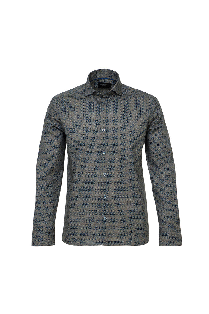Navy, Grey & Blue Geo Print Button Down Shirt