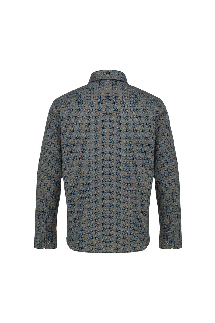 Navy, Grey & Blue Geo Print Button Down Shirt