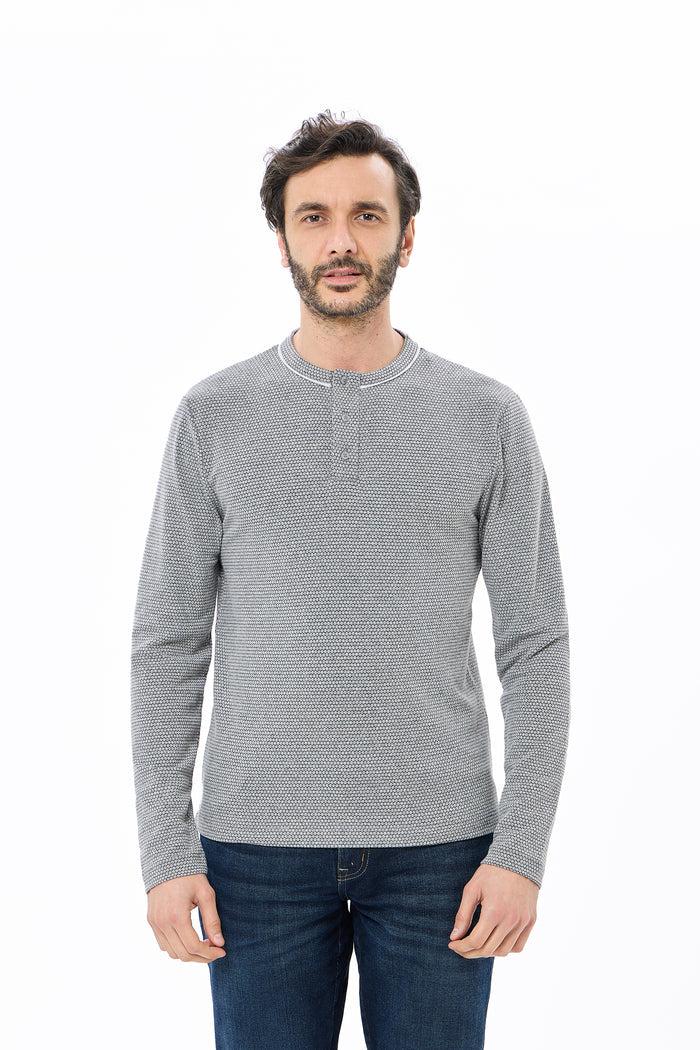 Navy Henley Jacquard Long Sleeve