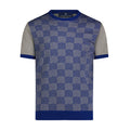 Navy, Indigo and Grey Muted Wave Print Short Sleeve Knit Shirt