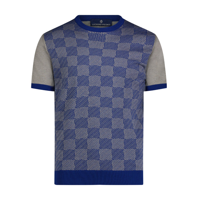 Navy, Indigo and Grey Muted Wave Print Short Sleeve Knit Shirt