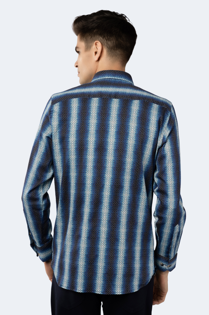 Navy Light Blue Gradient with Gold Circle Chain Shirt
