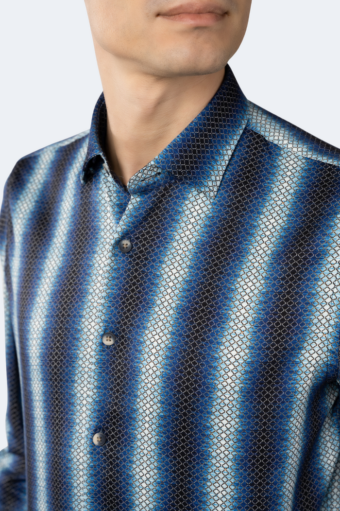 Navy Light Blue Gradient with Gold Circle Chain Shirt