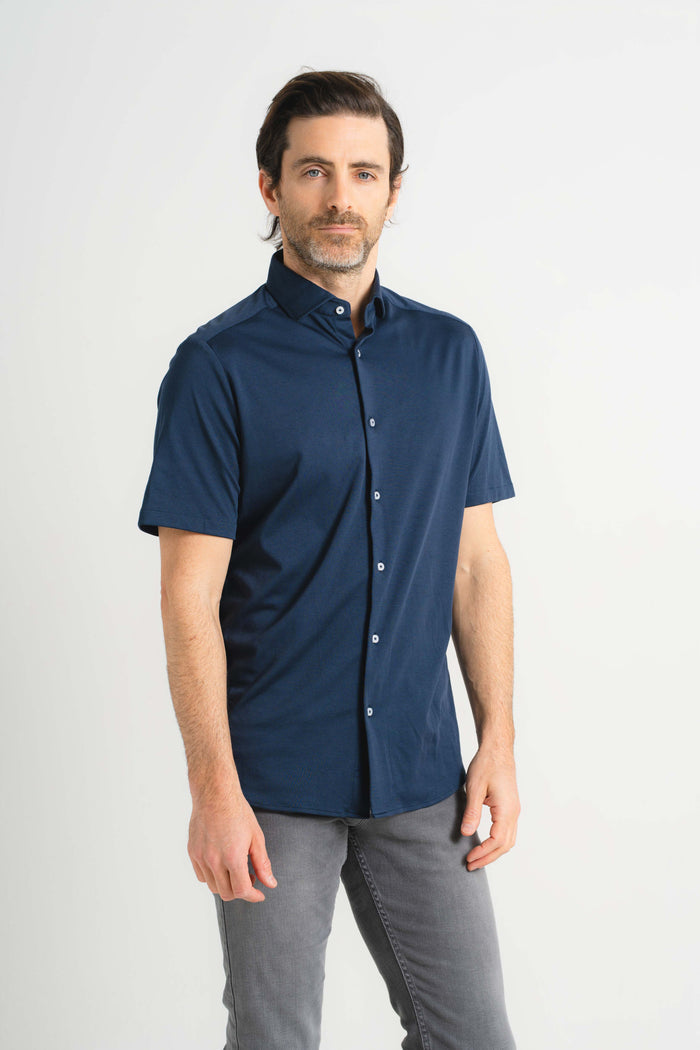 Navy Piacere Knit Short Sleeve Shirt