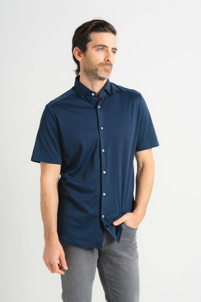 Navy Piacere Knit Short Sleeve Shirt