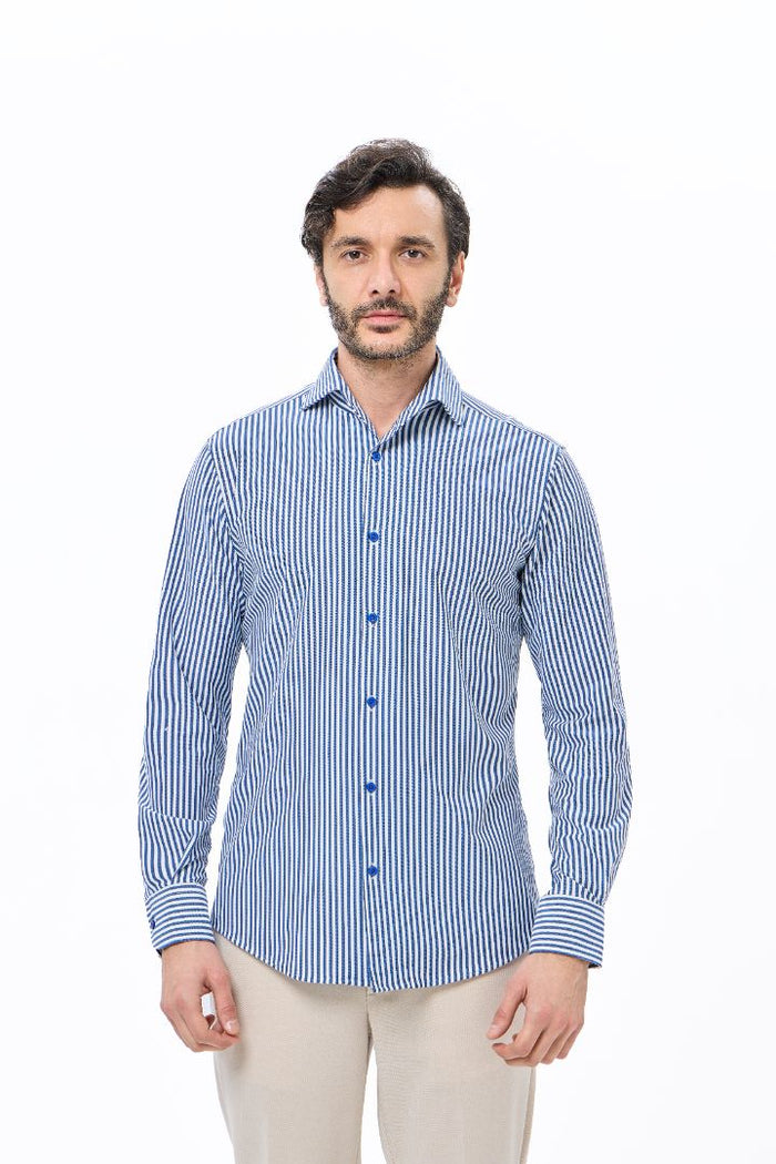 Navy Stripe One-Piece Collar Performance Stretch Shirt