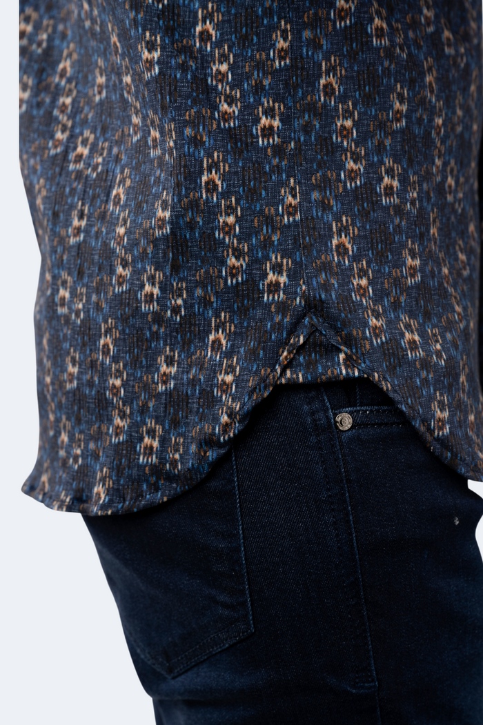 Navy with Beige and Tan Floral Shirt
