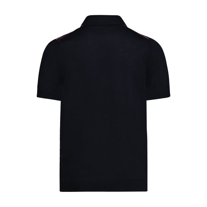 Navy with Dark Pink Zip Design Short Sleeve Knit Polo