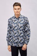 Navy with White Checks, Boxes, and Circles Shirt