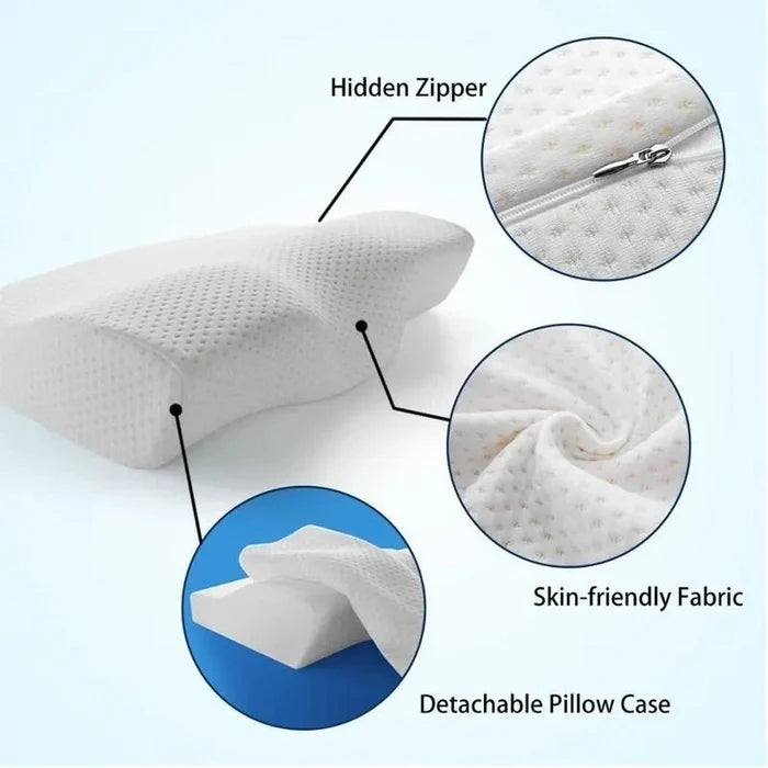 Oreiller cervical en mémoire de forme de la marque 𝐍𝐞𝐜𝐤𝐑𝐞𝐥𝐢𝐞𝐟™, orthopédique et ergonomique pour un confort et un soulagement immédiat.