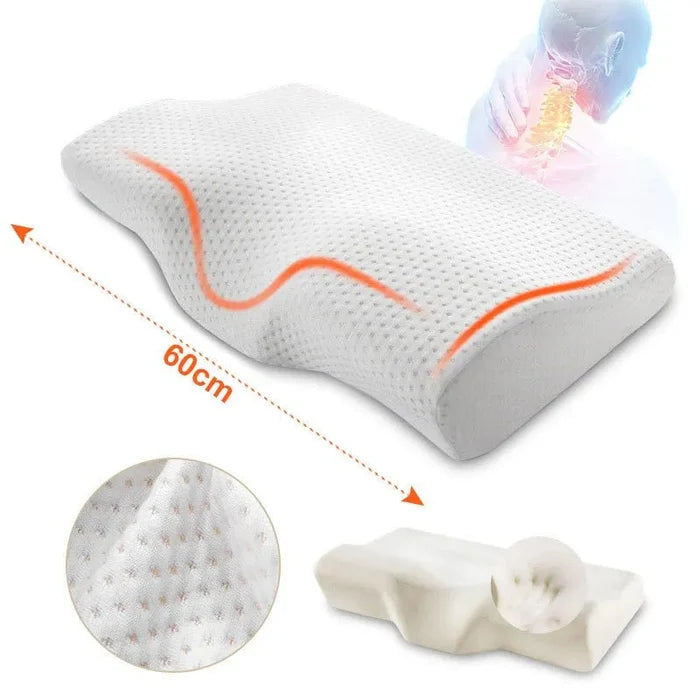Oreiller cervical en mémoire de forme de la marque NeckRelief, orthopédique et ergonomique pour un soulagement immédiat.