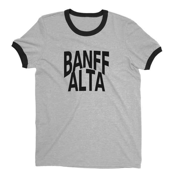Banff National Park Ringer Tee Retro Style Men's T-Shirt - NYC Factory - Heather Gray