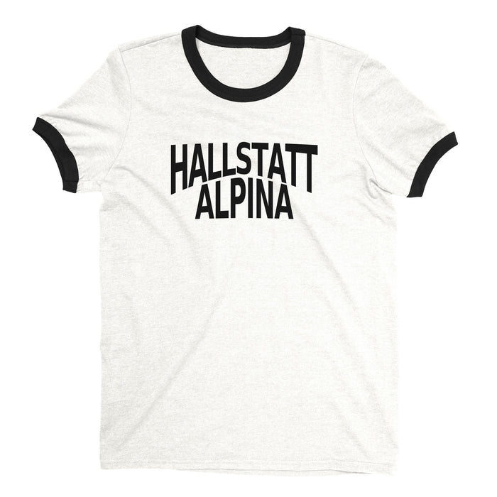 Hallstatt Austria Ringer Tee Retro Style Men's T-Shirt - NYC Factory - White