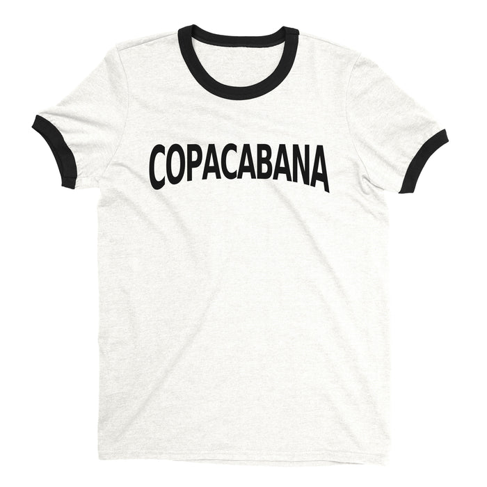 Copacabana Beach Ringer Tee Retro Style Men's T-Shirt - NYC Factory - White