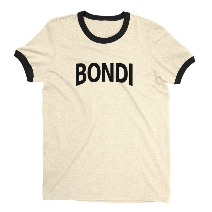 Bondi Beach Ringer Tee Retro Style Men's T-Shirt - NYC Factory - Natural