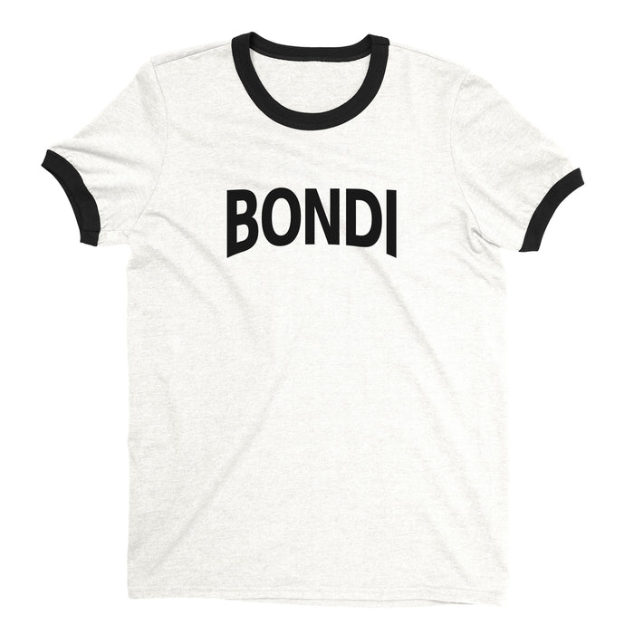 Bondi Beach Ringer Tee Retro Style Men's T-Shirt - NYC Factory - White