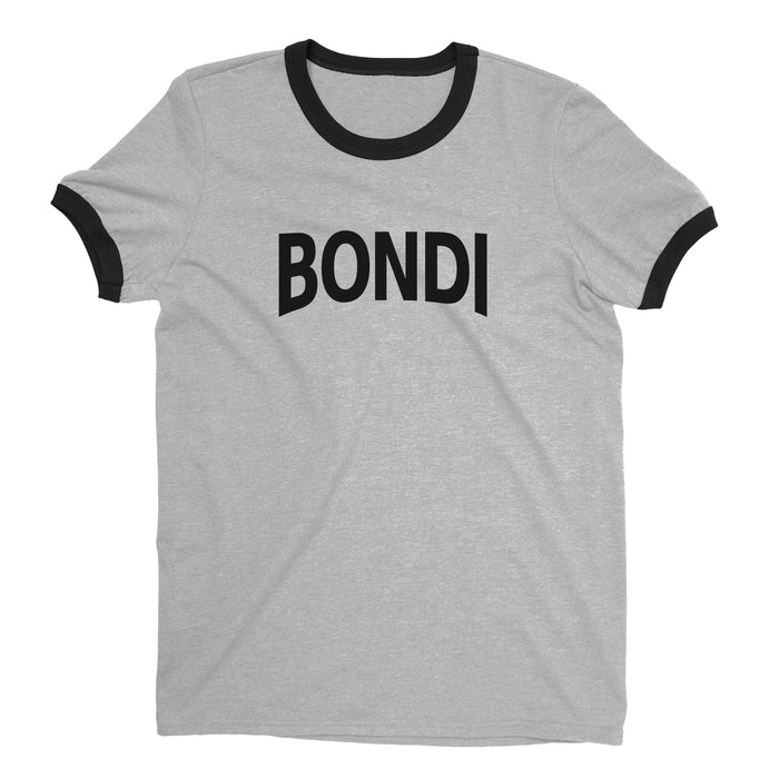 Bondi Beach Ringer Tee Retro Style Men's T-Shirt - NYC Factory - Heather Gray