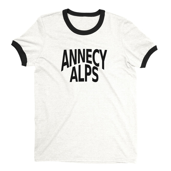 Lake Annecy Ringer Tee Retro Style Men's T-Shirt - NYC Factory - White
