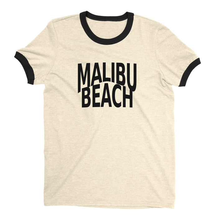 Malibu Beach Ringer Tee Retro Style Men's T-Shirt - NYC Factory - Natural