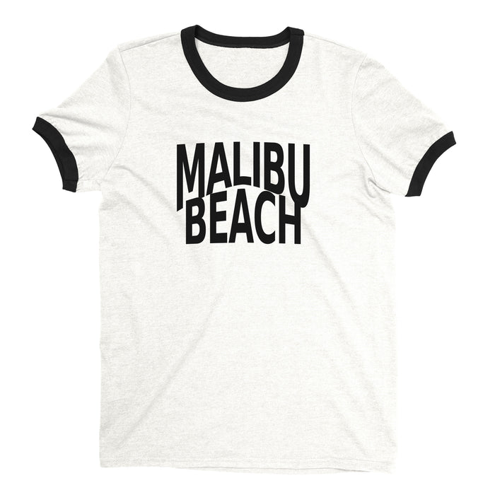 Malibu Beach Ringer Tee Retro Style Men's T-Shirt - NYC Factory - White