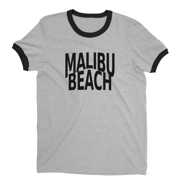Malibu Beach Ringer Tee Retro Style Men's T-Shirt - NYC Factory - Heather Gray