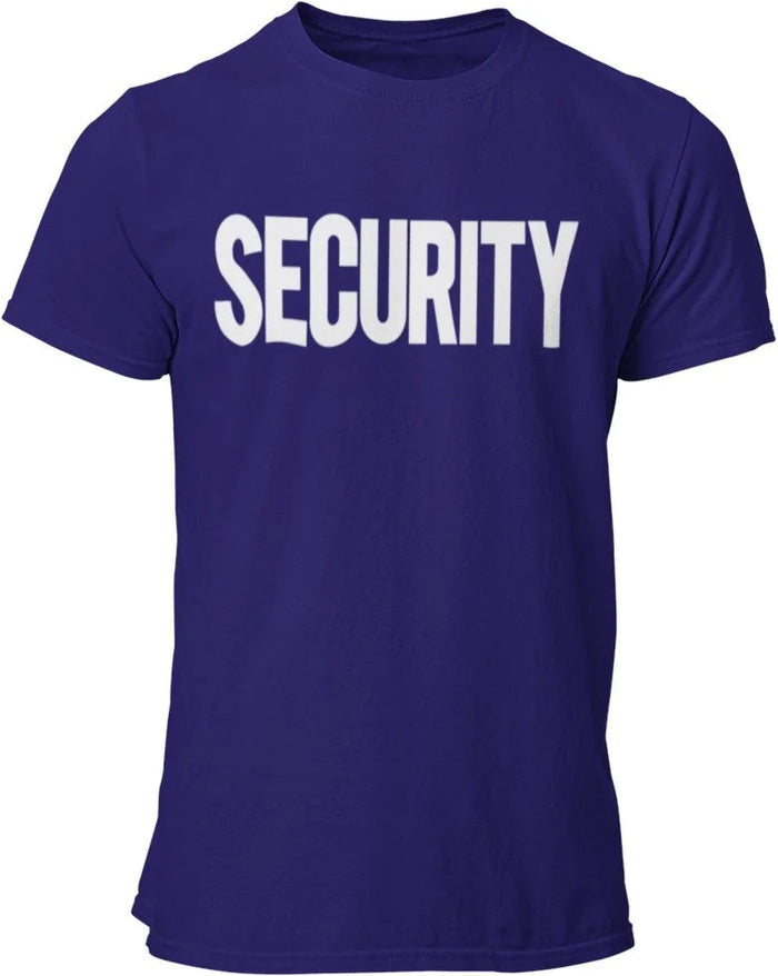 Security T-Shirt Front Back Print Men's Tee Staff Event Shirt (Navy & White)