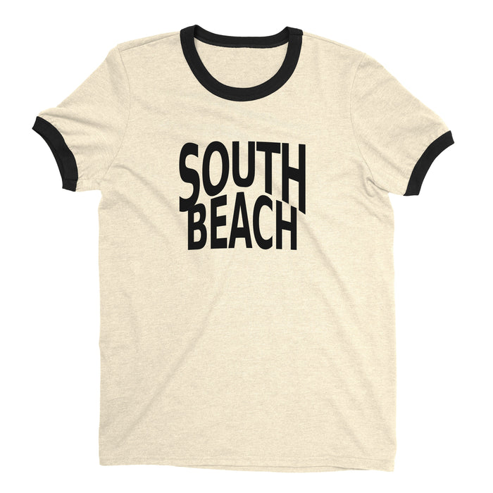 South Beach Miami Ringer Tee Retro Style Men's T-Shirt - NYC Factory - Natural