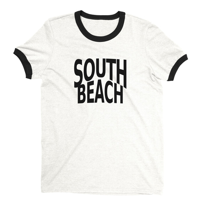 South Beach Miami Ringer Tee Retro Style Men's T-Shirt - NYC Factory - White