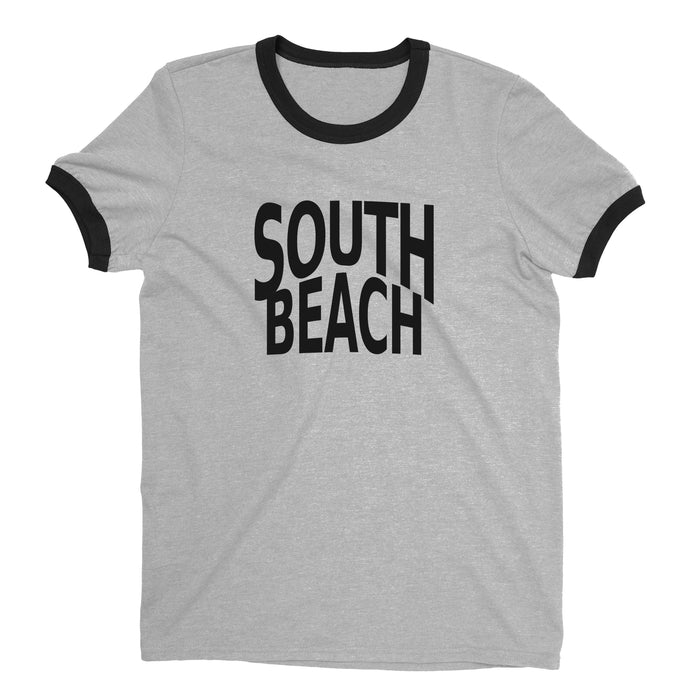 South Beach Miami Ringer Tee Retro Style Men's T-Shirt - NYC Factory - Heather Gray