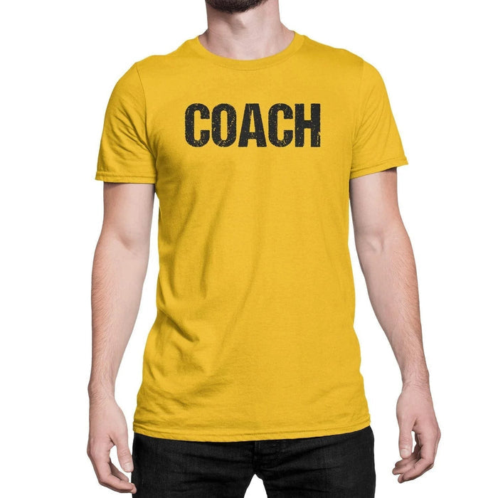 Coach T-Shirt Sports Coaching Tee Shirt (Gold & Black, Distressed)