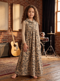 Oat floral corduroy jumper dress set with matching long sleeve shell.