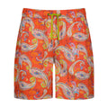 Orange Paisley Leaf Swim Trunks