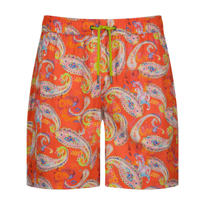 Orange Paisley Leaf Swim Trunks