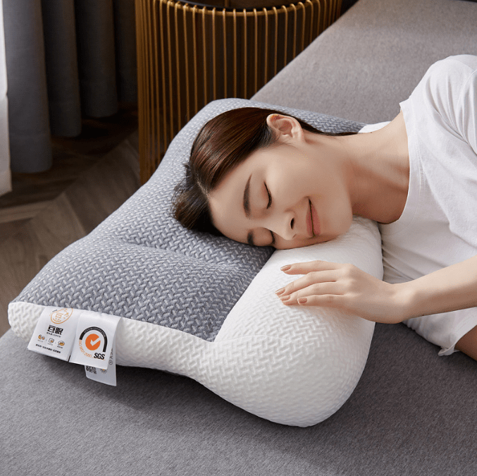 Oreiller en fibre de soja eprolo pour soutien cervical et traction, avec forme ergonomique pour confort et maintien.