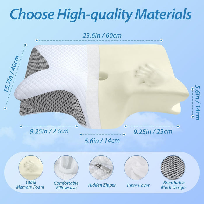 Oreiller cervical Comfort Cloud de la marque Amazon, en mousse douce avec une forme ergonomique pour le soutien du cou.