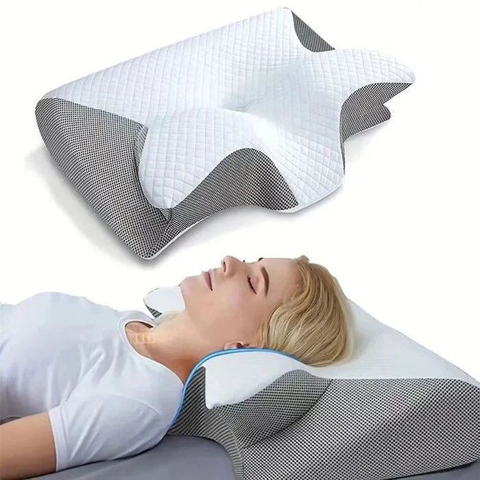 Oreiller cervical ergonomique NEKRA™ 2-en-1 en mémoire de forme, conçu pour soulager le mal de cou.