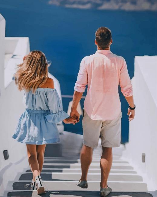 paint by numbers kit Santorini Couples - Custom paint by number