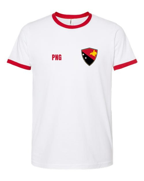 Papua New Guinea Soccer Ringer Tee — Retro National Crest | NYC Factory