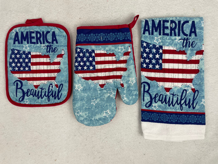 Patriotic 2021 America the Beautiful Kitchen Towel Pot Holder or Oven Mitt