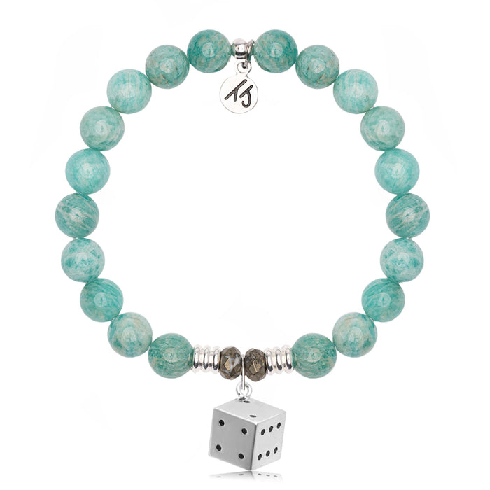Peruvian Amazonite Gemstone Bracelet with Lucky Dice Sterling Silver Charm