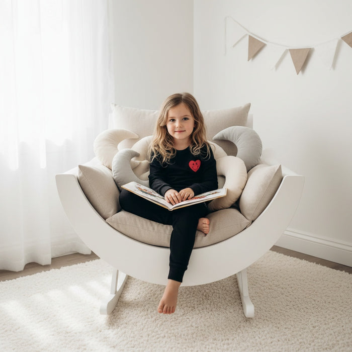 Girls black pajama set with long-sleeve top and red heart patch