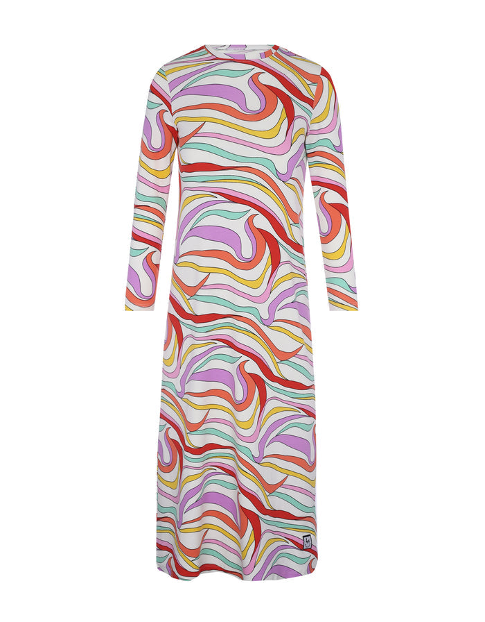Kids’ long-sleeve nightgown in pink multi swirl pattern