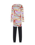 Kids tunic pajama set with long-sleeve multicolor kaleidoscope print and black leggings