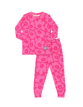 Kids pink flower print long-sleeve pajama top and matching leggings set