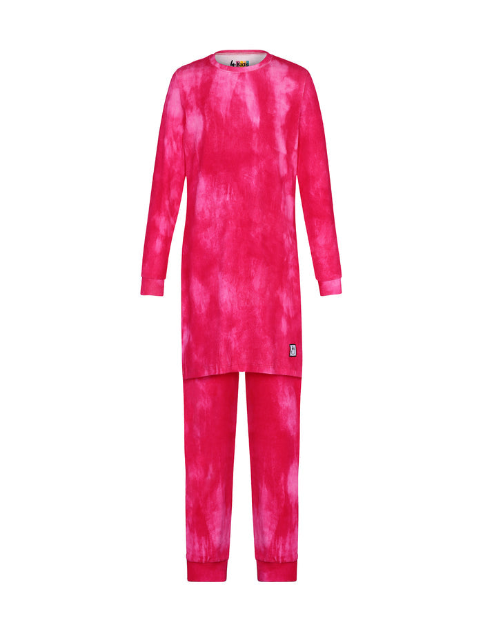 Kids pima cotton tunic pajama set, pink long-sleeve top and matching leggings