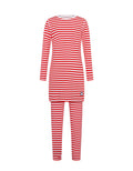 Kids striped tunic pajamas set with long-sleeve top and matching leggings, red and white