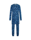 Kids blue pima cotton tunic set with long sleeves and floral puff print, matching leggings